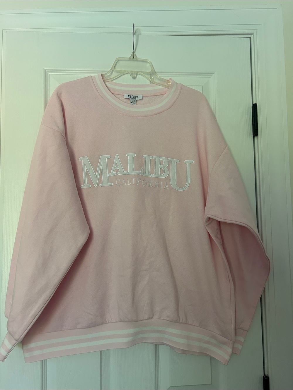 refuge Soft Pink 'MALIBU' Embroidered Crewneck Sweatshirt